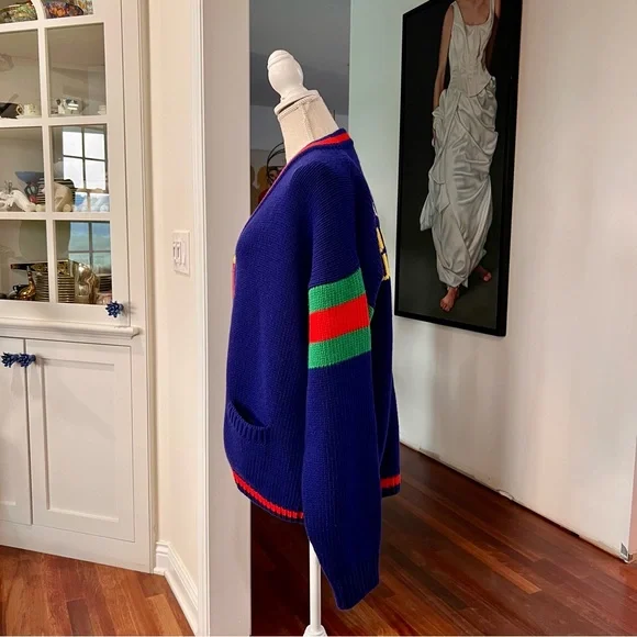Gucci 100th Anniversary Navy Cardigan with Red and Green Accents - Picture 6 of 11